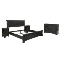 OSP Home Furnishings BP-4200-314B Farmhouse Basics King Bedroom Set with 2 Nightstands and 1 Dresser in Rustic Black Finish